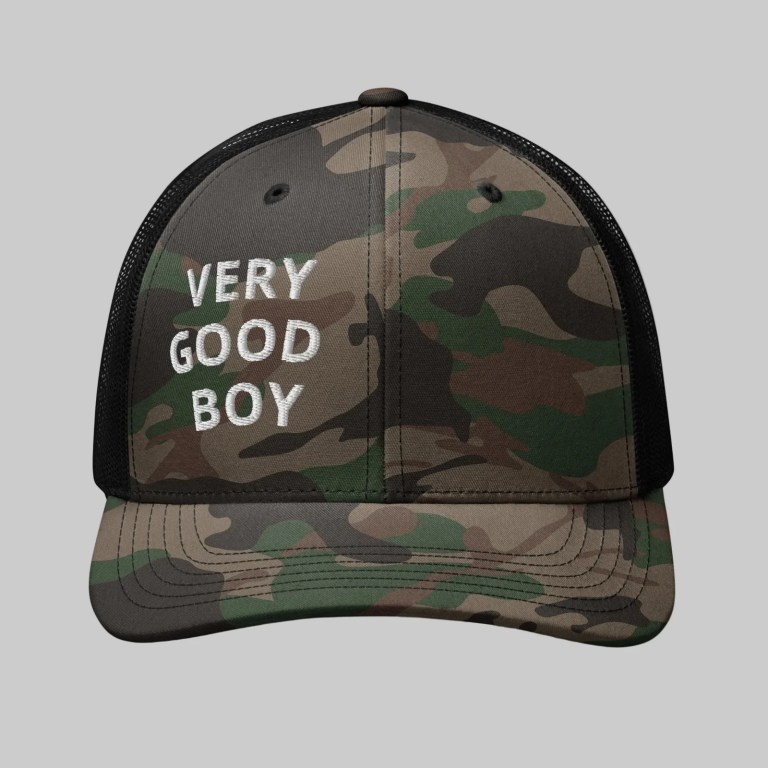 eveonsteve very good boy camouflage trucker hat eveonsteve very good boy camouflage trucker hat