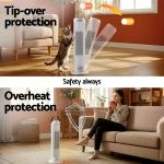 Heater with tip-over and overheat safety features.