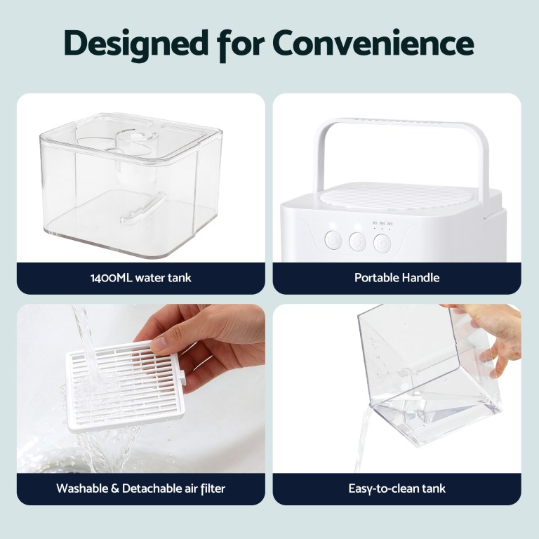 devanti 1400ml portable dehumidifier quiet sleep mode timer auto off bedroom white devanti 1400ml portable dehumidifier quiet sleep mode timer auto off bedroom white