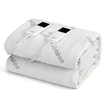 Folded electric blanket with dual controllers.