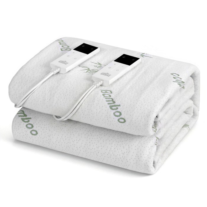 Folded electric blanket with dual controllers.