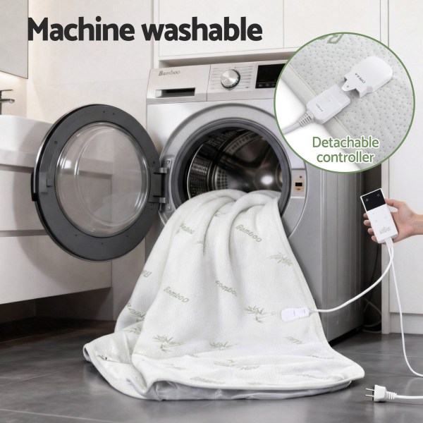 giselle electric blanket bamboo fabric double fitted heated pad underlay washable winter Electric blanket with detachable controller in washing machine.