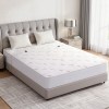Stylish bedroom with modern upholstered bed and side table.