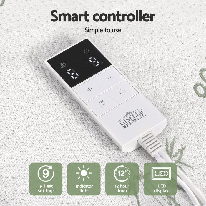 Smart bedding controller with LED display, heat settings.