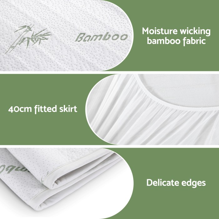 Bamboo mattress protector with fitted skirt and delicate edges.