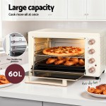 devanti 60l convection oven electric fryer ovens 2000w cream Large capacity oven with pizza and chicken inside.