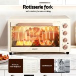 devanti 60l convection oven electric fryer ovens 2000w cream Rotisserie oven with rotating chicken and controls displayed.