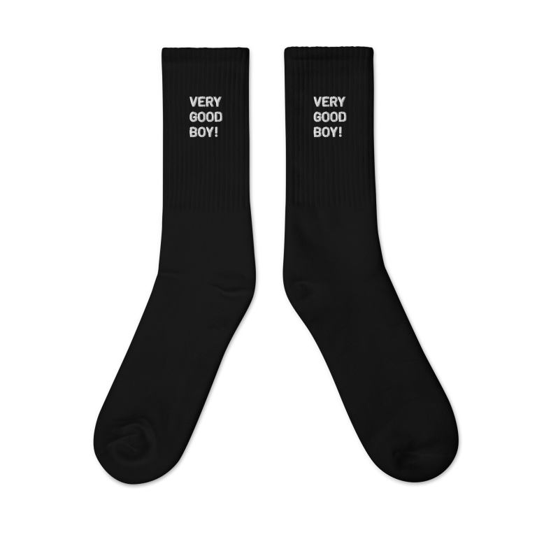 eveonsteve very good boy embroidered socks