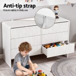 Child's dresser with secure anti-tip strap.