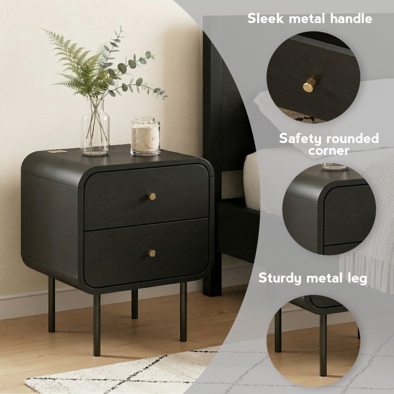 artiss bedside table 2 drawers side end table nightstand black artiss bedside table 2 drawers side end table nightstand black