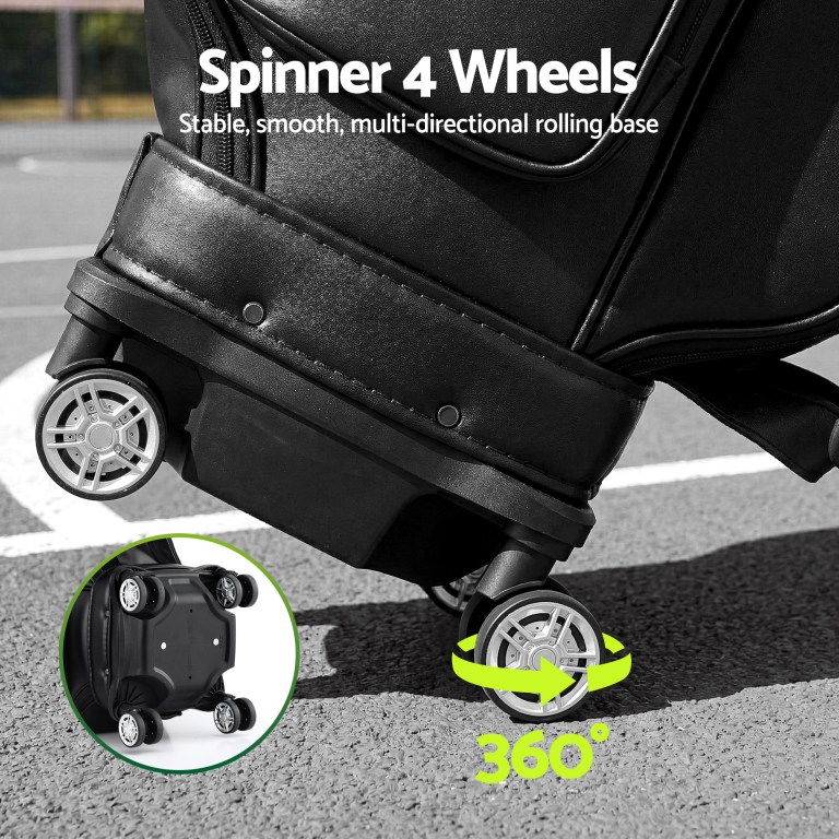 everfit golf cart bag rolling buggy club organiser synthetic leather black