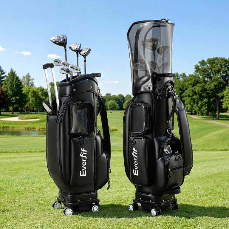 everfit golf cart bag rolling buggy club organiser synthetic leather black