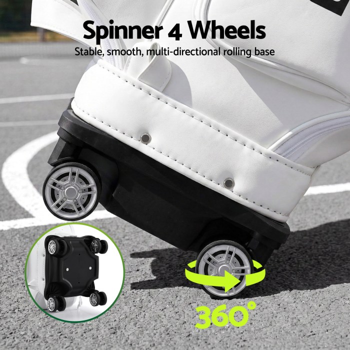 everfit golf cart bag rolling buggy club organiser synthetic leather white
