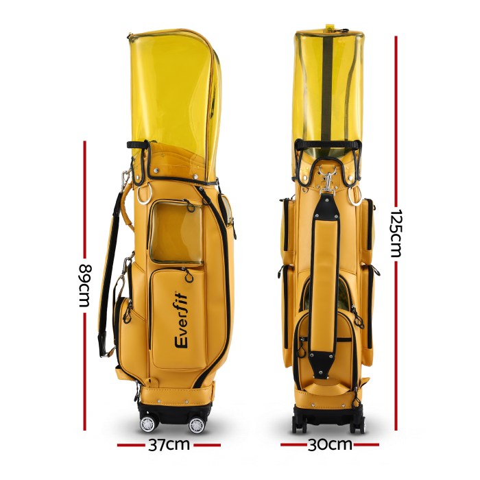 everfit golf cart bag rolling buggy club organiser synthetic leather yellow