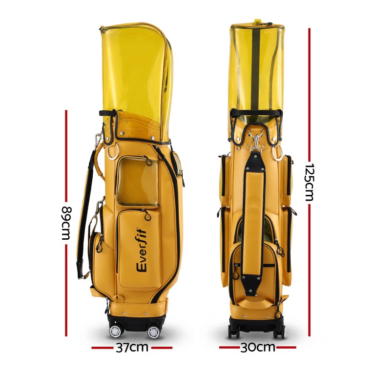 everfit golf cart bag rolling buggy club organiser synthetic leather yellow everfit golf cart bag rolling buggy club organiser synthetic leather yellow