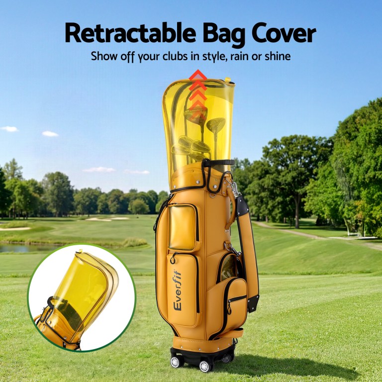 everfit golf cart bag rolling buggy club organiser synthetic leather yellow everfit golf cart bag rolling buggy club organiser synthetic leather yellow