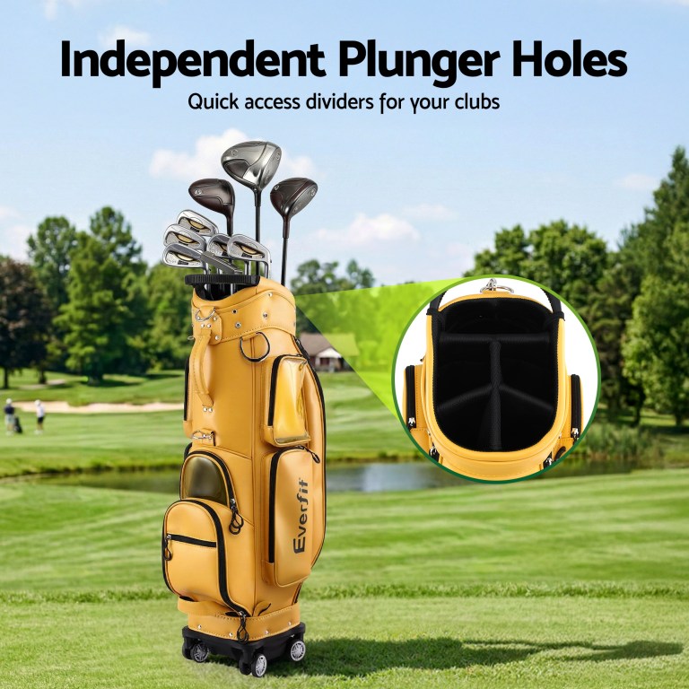 everfit golf cart bag rolling buggy club organiser synthetic leather yellow everfit golf cart bag rolling buggy club organiser synthetic leather yellow