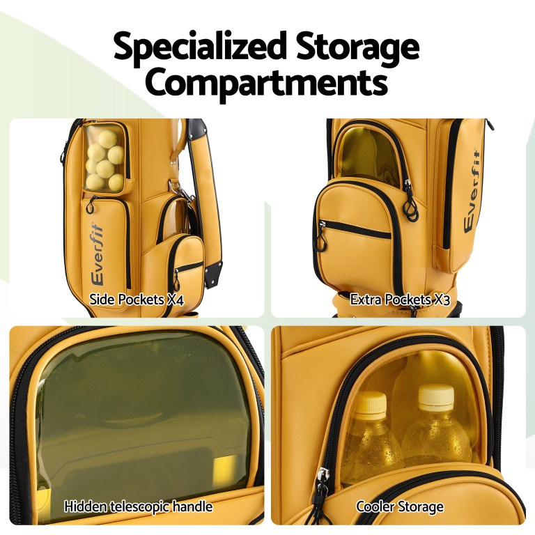everfit golf cart bag rolling buggy club organiser synthetic leather yellow everfit golf cart bag rolling buggy club organiser synthetic leather yellow
