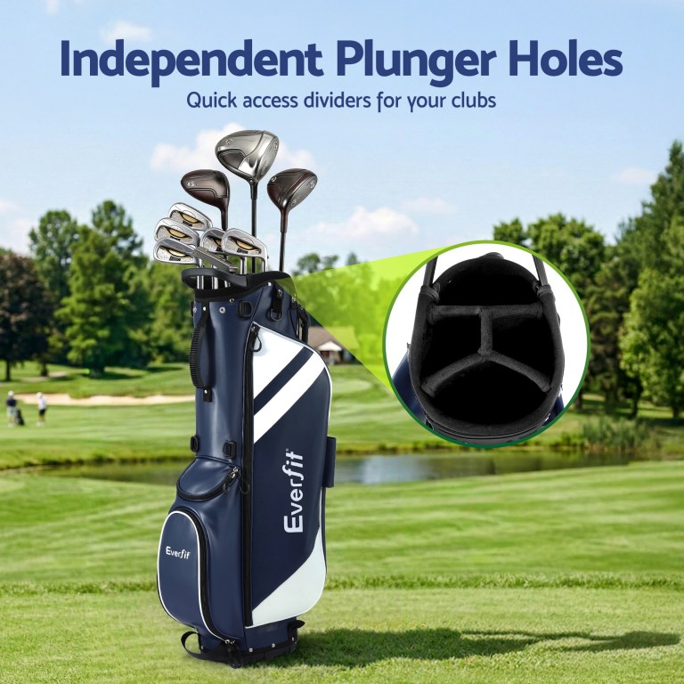 everfit golf stand bag lightweight carry bag dual strap club divider blue
