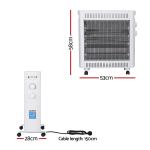 devanti 2200w infrared radiant heater portable electric space heating white Portable electric heater with measurements and cable length.