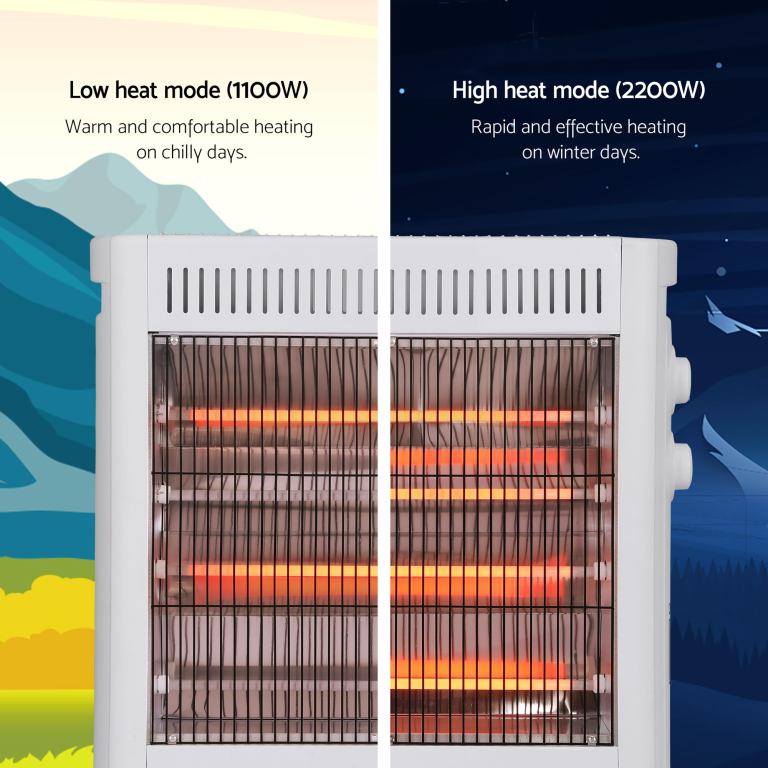 devanti 2200w infrared radiant heater portable electric space heating white Heater with low and high heat mode options.
