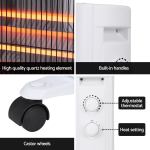 devanti 2200w infrared radiant heater portable electric space heating white Quartz heater with thermostat, handles, and wheels.