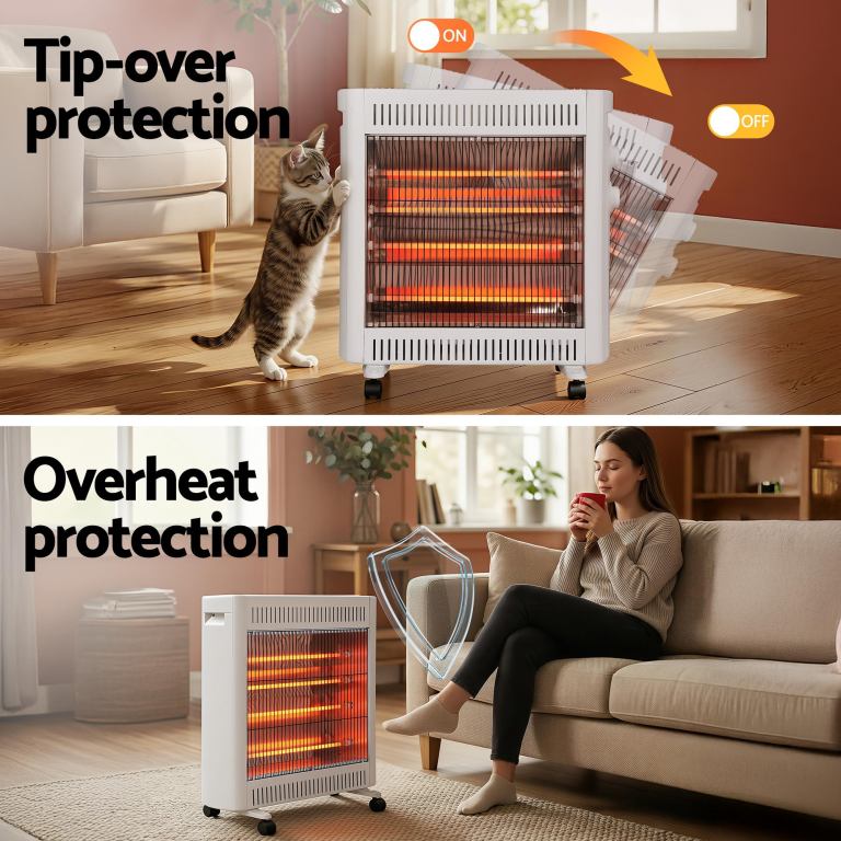 devanti 2200w infrared radiant heater portable electric space heating white Heater with tip-over and overheat protection features.