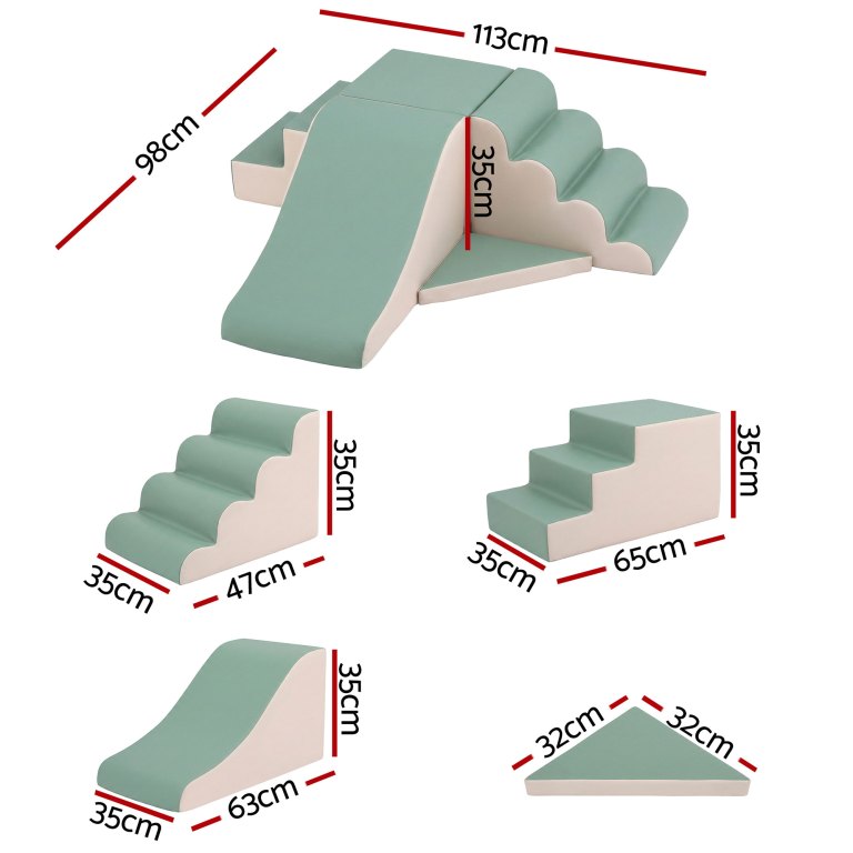 keezi kids climbing blocks 4 piece foam toddler playset soft indoor climbing toy rocker Kids' play set with slide and steps dimensions.