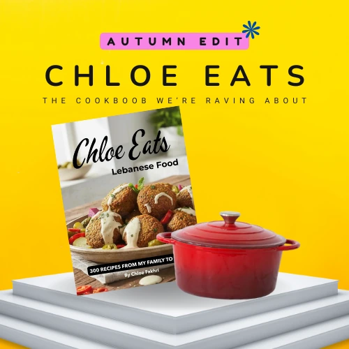 Chloe Eats cookbook with Lebanese recipes and pot.