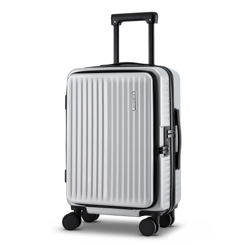 lug abs pok 20 sv 202602091912 00.jpg Silver hard shell suitcase with wheels and handle.