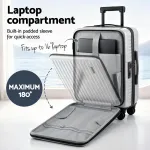 wanderlite 20 luggage suitcase front pocket travel carry on dual tsa silver" Suitcase with 16-inch laptop compartment, opens 180 degrees.