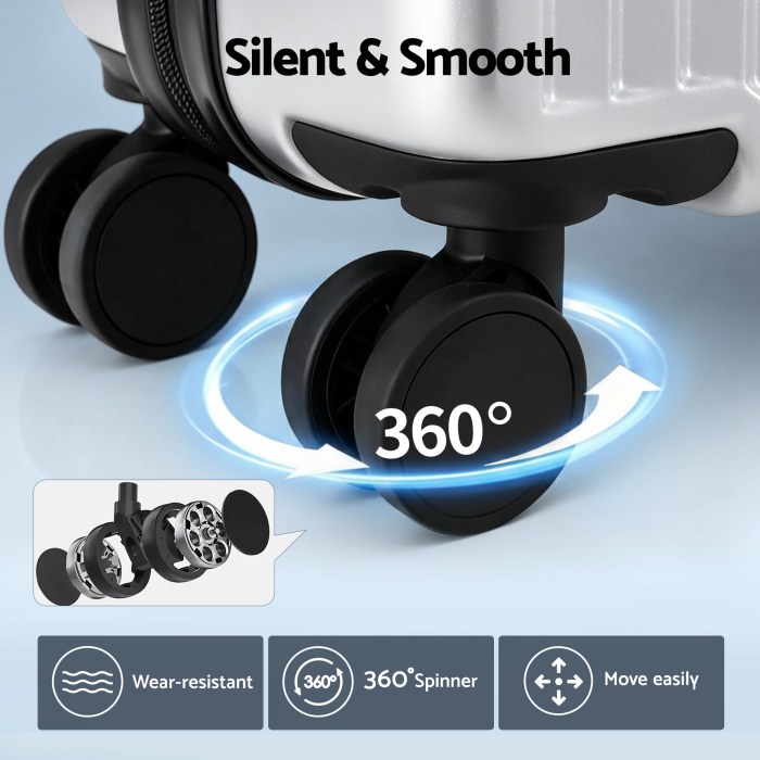 Suitcase with 360-degree silent spinner wheels.