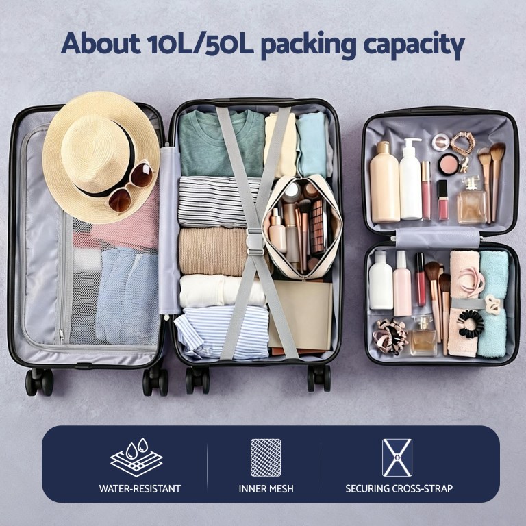 Open suitcases show efficient packing solutions.