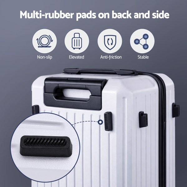 Suitcase with multi-rubber pads for stability.