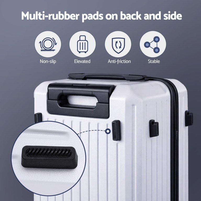 Suitcase with multi-rubber pads for stability.