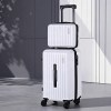 Two stacked white suitcases with wheels and handles.