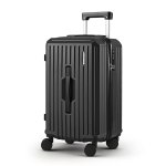 Black rolling suitcase with handle extended