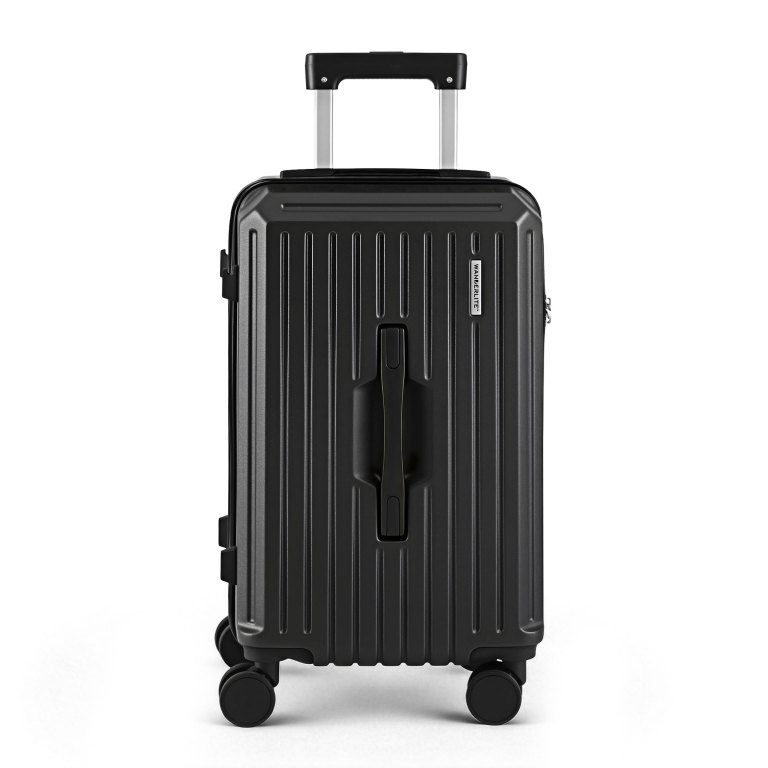Black hard-shell suitcase with wheels and handle.