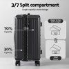 Suitcase with 70/30 split compartment capacity.