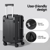 Black suitcase with TSA lock and hook design.