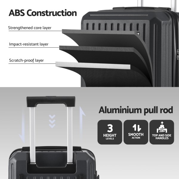 ABS suitcase layers with aluminium handle features.