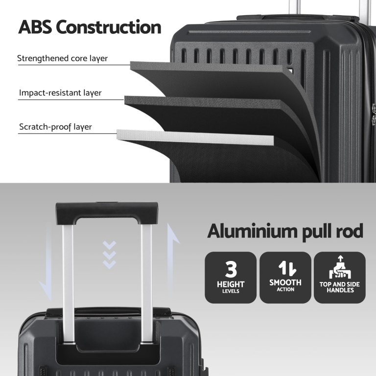 ABS suitcase layers with aluminium handle features.