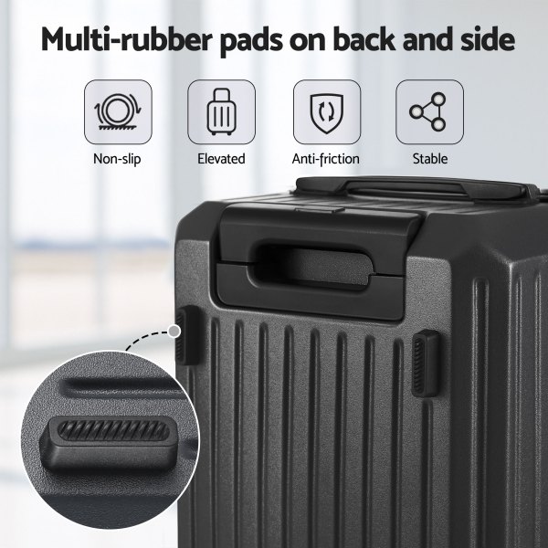 Luggage with non-slip rubber pads for stability.