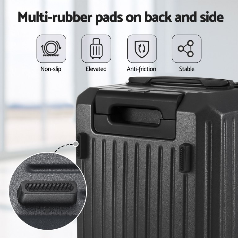 Luggage with non-slip rubber pads for stability.