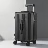 Black trolley suitcase with four wheels.