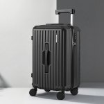 Black trolley suitcase with four wheels.
