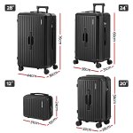 wanderlite 4pcs trunk luggage suitcase set travel carry on tsa lock black Black luggage set, four sizes with dimensions.