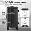 Luggage with 70/30 split compartments for storage ease.