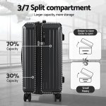 wanderlite 4pcs trunk luggage suitcase set travel carry on tsa lock black Luggage with 70/30 split compartments for storage ease.