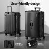 Black suitcase with hook design and TSA lock.